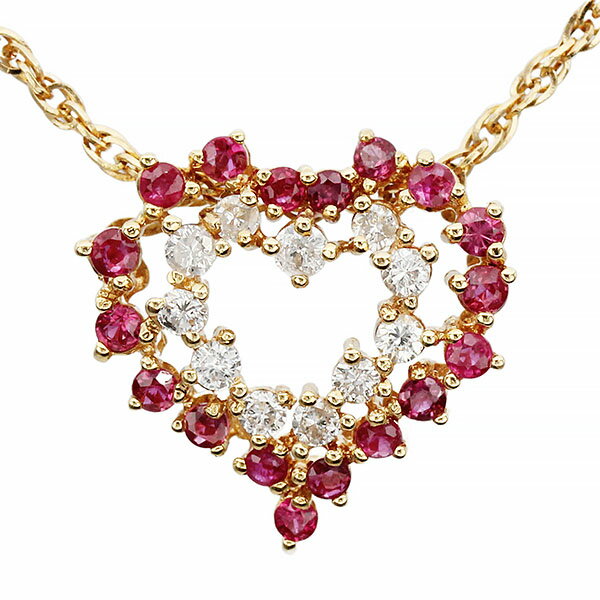 K18YGハートモチーフルビーダイ...