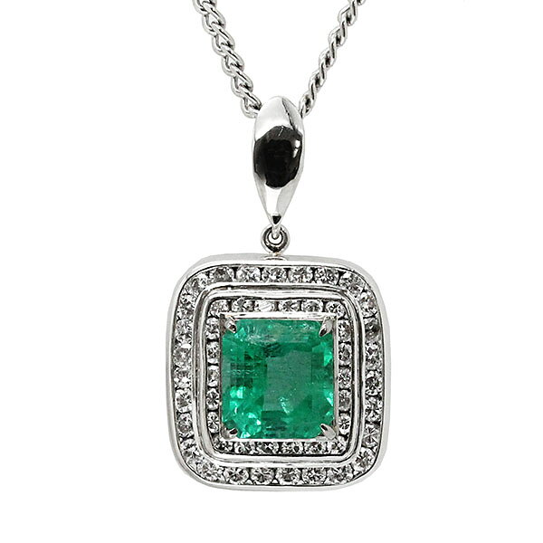 乐天商城 - プラチナ エメラルド ダイヤモンド ネックレス 50cm E2.20ct D0.82ct Pt900/850 大粒 ジュエリー 宝石 レディース 女性 アクセサリー 誕生日 ギフト 誕生石 5月 バースデー 記念日 贈り物 プレゼント 豪華