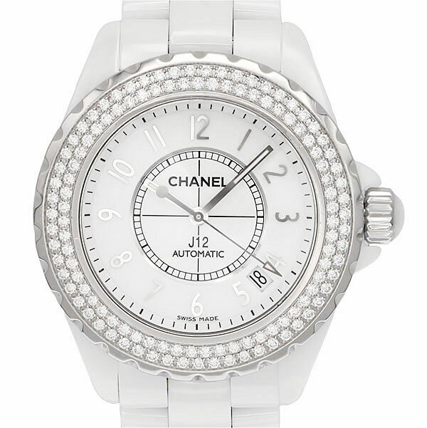 シャネル CHANEL J12 デイト H0969 ホワイト文字盤 ダイヤモンドベゼル ホワイトセラミック SS メンズ腕時計 自動巻き 38mm ブランド 高級時計 カジュアル ファッション 誕生日 プレゼント 記念日 ギフト