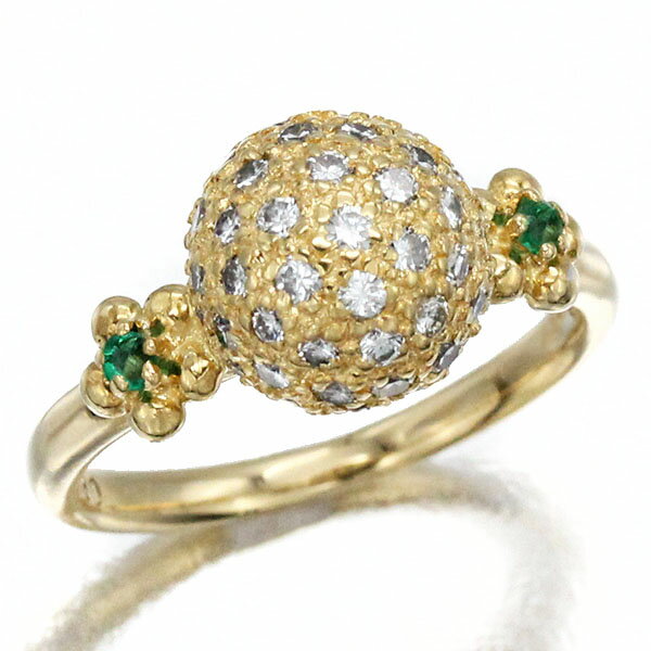 K18YGダイヤモンドエメラルドリ...