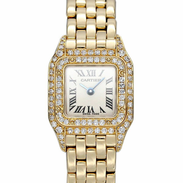 美品 カルティエ Cartier ミニパンテール WF3141B9 ダイヤベゼル ホワイト文字盤 K18YG レディース腕時計 クォーツ 17mm 金無垢 45.5g イエローゴールド750 Panthere ウォッチ watch 女性 誕生日 バースデー プレゼント ブランド 豪華 宝石のサムネイル