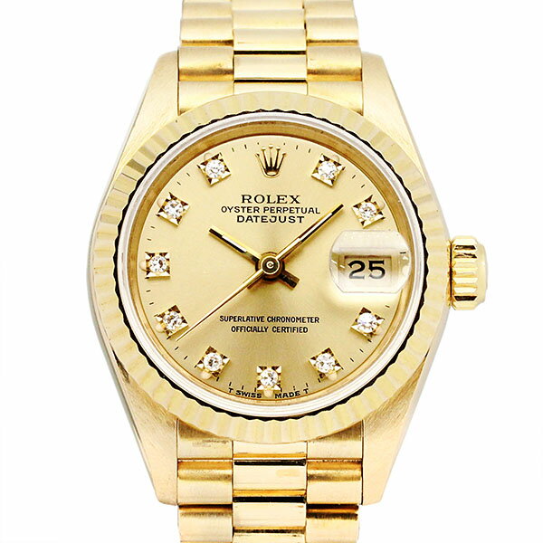 ロレックス ROLEX デイトジャスト 69178G 金無垢 10Pダイヤ シャンパン文字盤 R番 K18YG レディース腕時計 自動巻き 73.54g 26mm DATEJUST イエローゴールド750 ウォッチ 高級 宝石 女性 レディース 20代 30代 40代 50代 ブランド