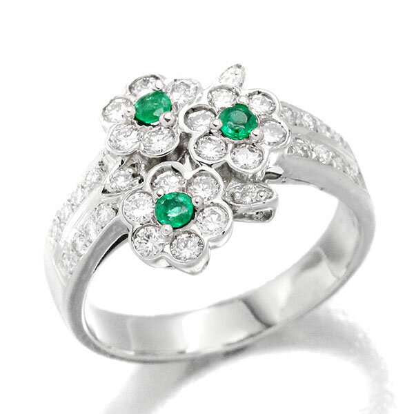 プラチナフラワーモチーフエメラルド...