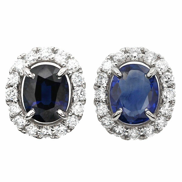 プラチナ サファイア ダイヤモンド ピアス S1.21ct/1.37ct D0.32ct/0.33ct Pt900 両耳 スタッド 宝石 ..