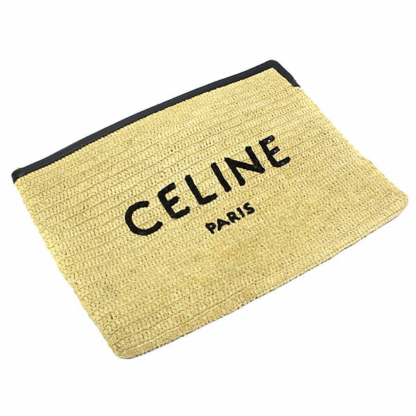 セリーヌ CELINE ナチュレ ラフィア スパンコール ロゴ クラッチバッグ