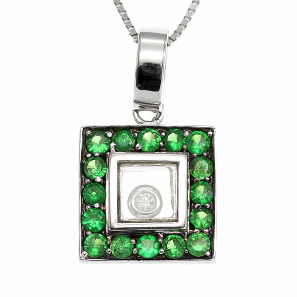 石榴石 - K18WG グリーンガーネット ダイヤモンド ネックレス GG0.75ct D0.03ct 44cm 宝石 ジュエリー スイングダイヤ 女性 レディース 高級 アクセサリー 誕生日 誕生石 1月 4月 バースデー プレゼント
