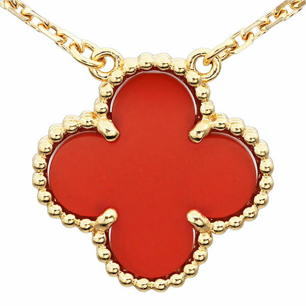ヴァンクリーフ＆アーペル Van Cleef＆Arpels ヴィンテージ アルハンブラ ネックレス 37cm/42cm フラワーモチーフ VCARD38500 カーネリアン K18YG イエローゴールド750 5.1g ジュエリー レディース おしゃれ ファッション 誕生日 バースデー 記念日 プレゼント ブランド