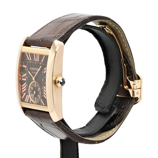 カルティエ Cartier タンク MC W5330002 ブラウン文字盤 PG/レザー メンズ腕時計 自動巻き 34.3mm ピンクゴールド750 ウォッチ 男性 ブランド 紳士 ビジネスマン 裏スケルトン シースルーバック 誕生日 ギフト 贈り物 プレゼント 高級
