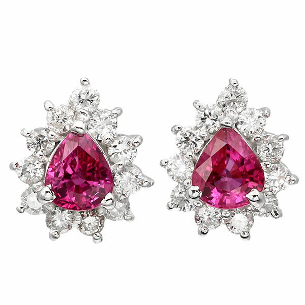 K18WG ルビー ダイヤモンド ピアス R0.66ct/0.71ct D0.30ct×2 ホワイトゴールド750 3.2g 両耳 スタッド 宝石 ジュエリー アクセサリー 女性 レディース 上品 華やか ファッション 誕生石 7月 4月 誕生日 バースデー 記念日 プレゼント