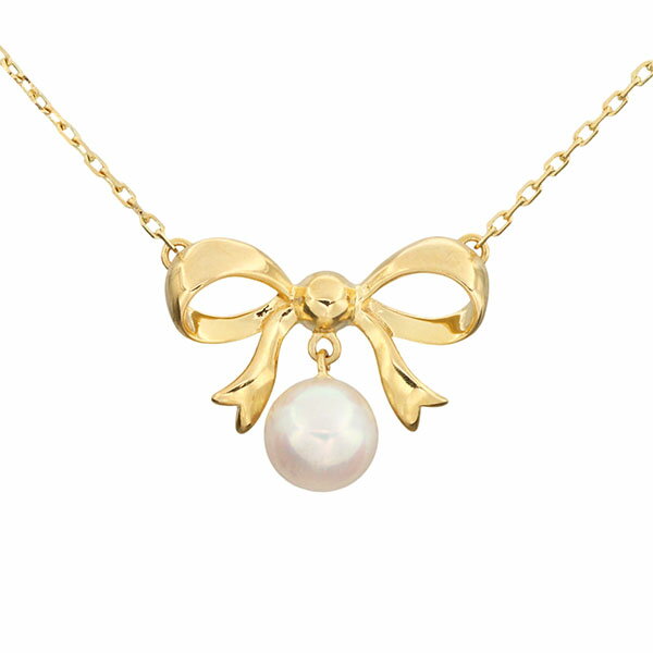 Rakuten - ミキモト MIKIMOTO リボンモチーフ パール ネックレス K18YG あこや真珠 P7mm 40cm 3.7g レディース 中古 イエローゴールド 750 18金 ジュエリー アクセサリー フォーマル カジュアル デイリー ファッション 誕生日 プレゼント