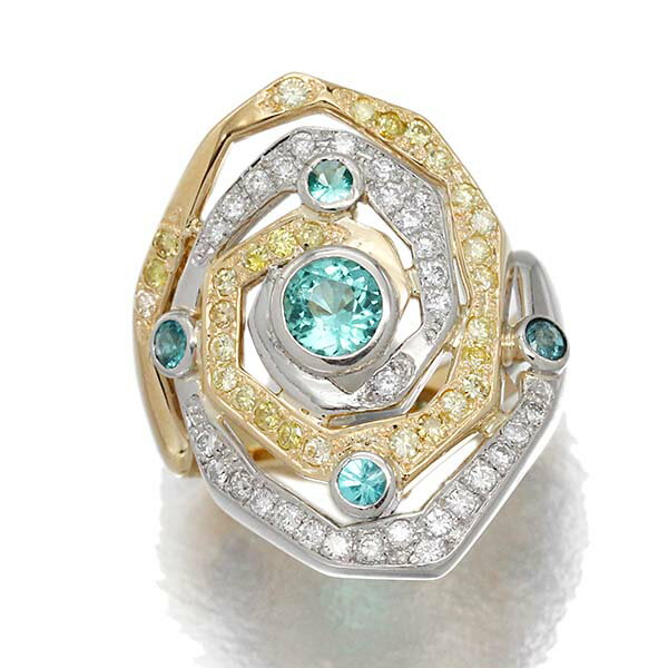 乐天商城 - K18YG プラチナ パライバトルマリン ダイヤモンド リング 13.5号 PT0.503ct/0.23ct D0.33ct/0.30ct イエローゴールド750 Pt900 13.27g 指輪 宝石 ジュエリー アクセサリー 女性 レディース 記念 誕生石 10月 誕生日 バースデー プレゼント