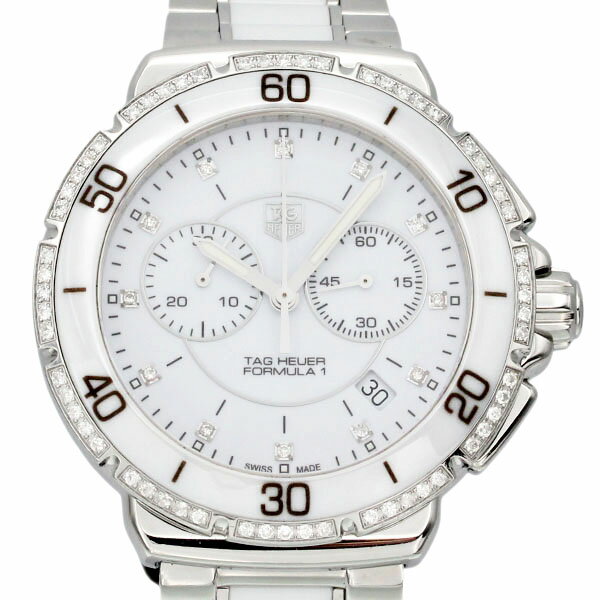タグホイヤー TAG Heuer フォーミュラ1 クロノグラフ CAH1213.BA0863 SS/セラミック ダイヤモンド ホワイト文字盤 41mm メンズ腕時計 クォーツ 中古 正規品 Formula1 保証書付 ステンレス ブランド ウォッチ ビジネス カジュアル ギフト プレゼント