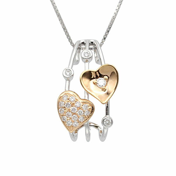 乐天商城 - K18WG K18YG ハートモチーフ ダイヤモンド スライドチェーン ネックレス D0.25ct 45cm 5.2g レディース 中古 18金 ゴールド 750 アクセサリー ジュエリー ホワイトゴールド イエローゴールド ギフト プレゼント 誕生日 記念日 贈り物