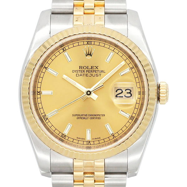 ロレックス ROLEX デイトジャスト 116233 ランダム番 シャンパンゴールド文字盤 SS YG メンズ腕時計 自動巻き 中古 DATEJUST 36mm ステンレススチール イエローゴールド750 コンビ ビジネス カジュアル デイリー 定番 人気