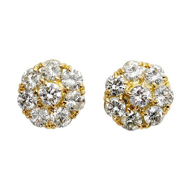 乐天商城 - K18YG フラワーモチーフ ダイヤモンド ピアス D1.00ct×2 スタッド 両耳 3.1g レディース 中古 花モチーフ イエローゴールド ジュエリー アクセサリー 女性 普段使い フォーマル 誕生日 ギフト プレゼント 18金 ゴールド 750