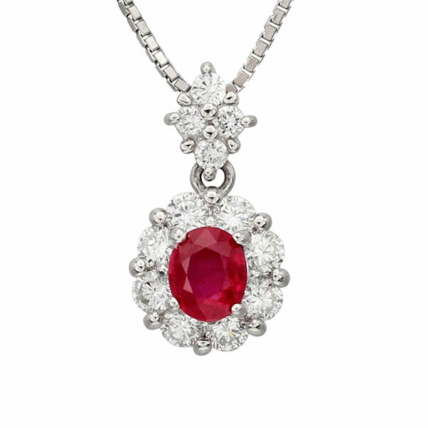 乐天商城 - プラチナ ルビー ダイヤモンド ネックレス 36.5cm/40cm R0.79ct D0.70ct Pt900/850 6.1g 取り巻きダイヤ 宝石 ジュエリー アクセサリー 女性 レディース ファッション おしゃれ 誕生石 7月 4月 誕生日 バースデー 記念日 プレゼント