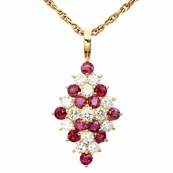 乐天商城 - K18YG ネックレス ルビー ダイヤモンド D1.08ct 750 18金 イエローゴールド 36cm 40cm 7.0g レディース 中古