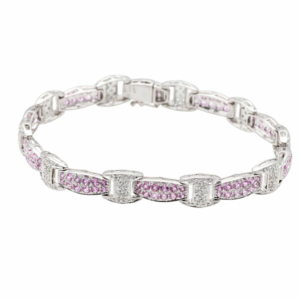 K14WG ピンクサファイア ダイヤモンド ブレスレット 17cm S1.32ct ホワイトゴールド585 14.6g 宝石 ジ..