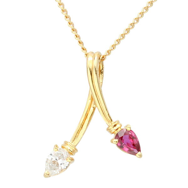 乐天商城 - K18YG ルビー ダイヤモンド ネックレス 40cm R0.23ct D0.16ct 2.7g レディース 中古 18金 ゴールド 750 ジュエリー アクセサリー ファッション ギフト 記念日 プレゼント