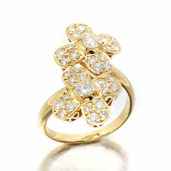 乐天商城 - K18YG フラワー リング ダイヤモンド D1.00ct 0.19ct 13号 6.8g レディース 中古 花モチーフ 指輪 イエローゴールド ジュエリー アクセサリー K18 18金 750 上品 普段使い 贈り物 記念日 ギフト プレゼント