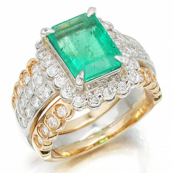 新品仕上げ済み プラチナ/K18 エメラルド ダイヤモンド リング 11号 E2.541ct D0.60ct Pt900 ゴールド7..