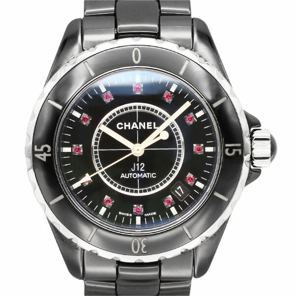 Rakuten - シャネル CHANEL J12 H1635 ブラック文字盤 ブラックセラミック SS 12Pルビー メンズ腕時計 自動巻き 38mm 中古 セラミックウォッチ 高級時計 スポーツウォッチ ビジネス カジュアル デイリー