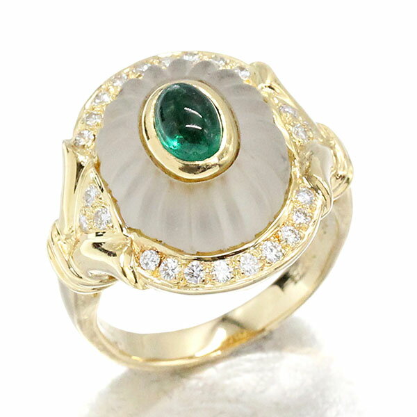 K18YG エメラルド ダイヤモンド リング 12号 E0.67ct D0.28ct イエローゴールド750 指輪 宝石 ジュエリ..