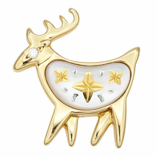 乐天商城 - ミキモト MIKIMOTO ピクウェ トナカイモチーフ マザーオブパール ダイヤモンド ブローチ D0.01ct K18YG イエローゴールド750 18金 5.68g レディース ジュエリー 中古 正規品