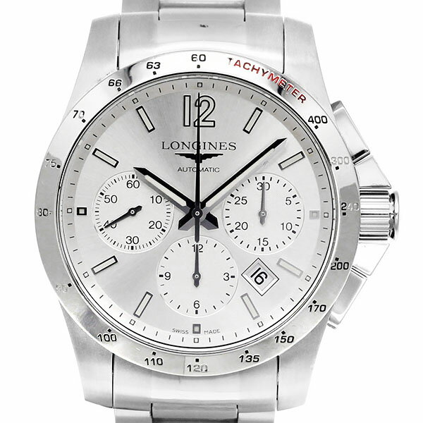 ロンジン LONGINES コンクエスト クロノグラフ L2.743.4.76.6 シルバー文字盤 SS メンズ腕時計 自動巻き 41mm ステンレススチール watch ウォッチ 男性 ビジネスマン ファッション おしゃれ 誕生日 バースデー プレゼント ブランド