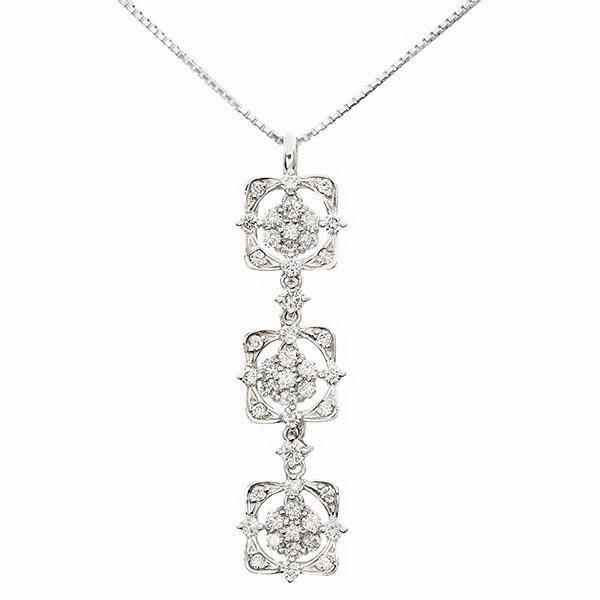 乐天商城 - K18WG 3連 スウィング ダイヤモンド スライドチェーン ネックレス 45.5cm D1.00ct ホワイトゴールド750 金 6.3g 宝石 ジュエリー アクセサリー レディース 女性 ファッション おしゃれ 誕生石 4月 誕生日 バースデー プレゼント