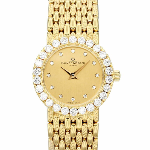 ボーム&メルシエ BAUME&MERCIER 16651 9 K18YG ダイヤモンドベゼル 12Pダイヤ ゴールド文字盤 レディース 腕時計 クォーツ 16/16.5cm 44.7g 中古 金無垢 イエローゴールド 750 18金 電池式 アナログ ドレスウォッチ 宝飾時計 ファッション プレゼント