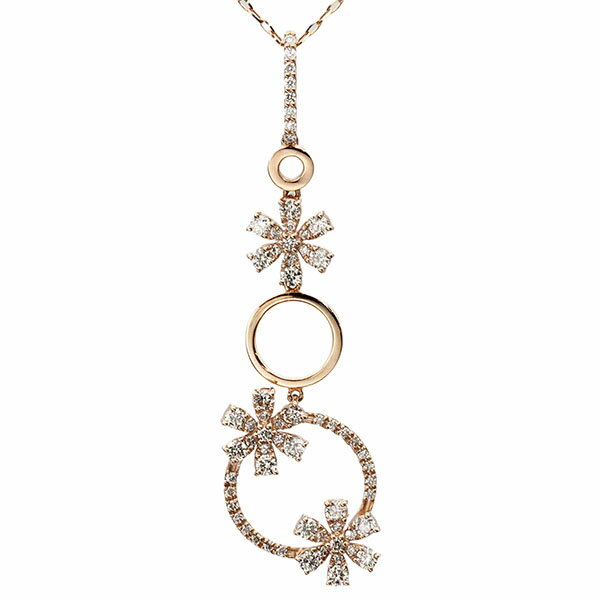 乐天商城 - K18PG フラワーモチーフ ダイヤモンド ネックレス 70cm D1.0ct ピンクゴールド750 宝石 ジュエリー アクセサリー 女性 レディース 記念 誕生石 4月 誕生日 贈り物 華奢 上品 かわいい 普段使い