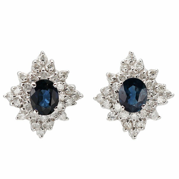 乐天商城 - K18WG サファイア ダイヤモンド ピアス S0.34ct/0.36ct D0.25ct×2 ホワイトゴールド750 1.9g 両耳 スタッド 宝石 ジュエリー アクセサリー 女性 レディース 上品 おしゃれ ファッション 誕生石 9月 4月 誕生日 バースデー 記念日 プレゼント