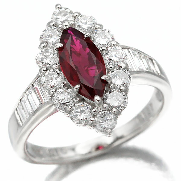 乐天商城 - 新品仕上げ済み プラチナ ルビー ダイヤモンド リング 13.5号 R1.016ct D1.37ct Pt900 7.1g 指輪 マーキースミックスカット 宝石 ジュエリー アクセサリー 女性 レディース おしゃれ ファッション 誕生石 7月 誕生日 バースデー 記念日 プレゼント