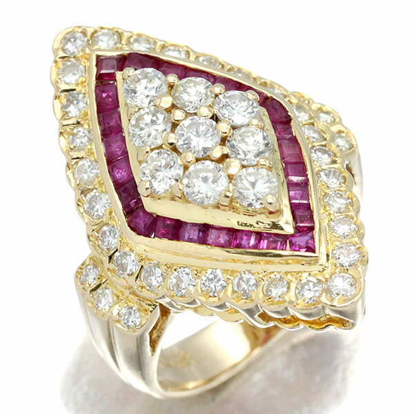 乐天商城 - K18YG ひし形モチーフ ルビー ダイヤモンド リング 12号 R1.10ct D1.52ct イエローゴールド750 宝石 ジュエリー 指輪 女性 レディース 豪華 上品 アクセサリー 誕生石 4月 7月 誕生日 バースデー 贈り物 プレゼント