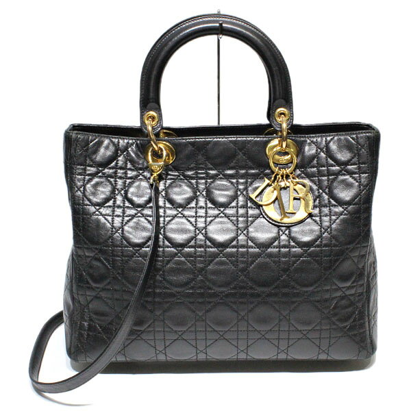 ディオール Dior レディ ディオール Lady Dior バッグ ラージ カナージュ ラムスキン ハンドバッグ ショルダーバッグ 2WAY レディース 中古 レザー 本革 チャーム 黒 ブラック 肩掛け 斜め掛け 通勤 フォーマル 上品 人気 定番