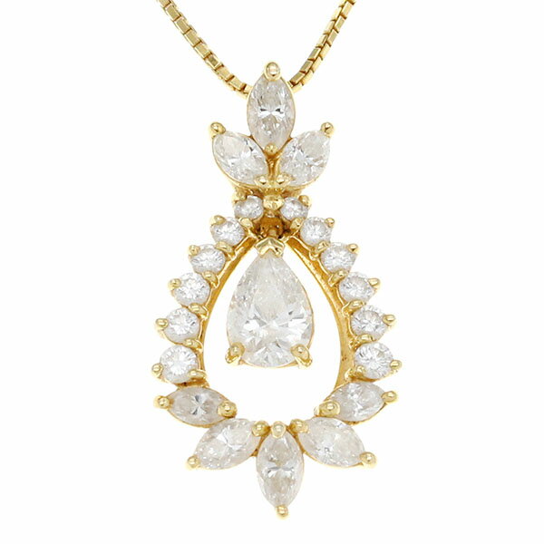 K18YG ダイヤモンド スウィング ペンダント ネックレス 40cm D1.09ct/0.511ct イエローゴールド750 宝石 ジュエリー 女性 レディース アクセサリー 葉っぱデザイン リーフ 誕生日 バースデー プレゼント 誕生石 4月 記念日