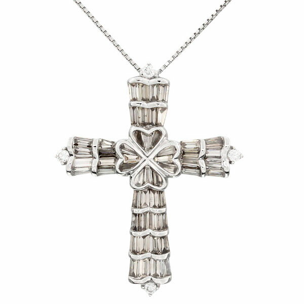 乐天商城 - K18WG クロスモチーフ ダイヤモンド スライドチェーン ネックレス D1.75ct 45cm 8.7g レディース 中古 18金 ゴールド 750 アクセサリー ジュエリー 十字架 長さ調整可 デザイン フォーマル 普段使い ギフト プレゼント 記念日 贈り物 上品