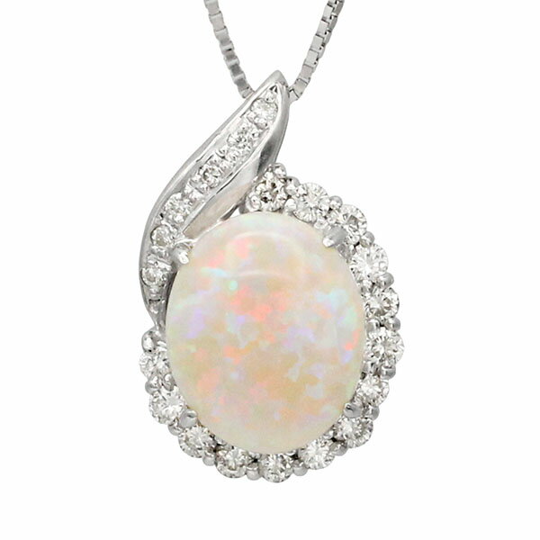Opal - K18WG オパール ダイヤモンド スライドチェーン ネックレス 45cm OP3.45ct D0.52ct ホワイトゴールド750 6.0g 宝石 ジュエリー アクセサリー 女性 レディース ファッション おしゃれ 誕生石 10月 4月 誕生日 バースデー プレゼント