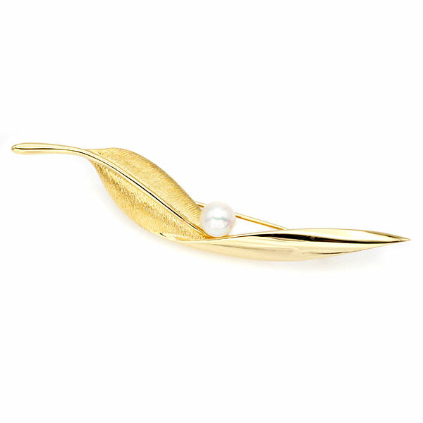 Pearl - ミキモト MIKIMOTO リーフモチーフ あこや真珠 ブローチ K18YG 約7mm珠 10.1g レディース 中古 18金 イエローゴールド 750 パール ジュエリー アクセサリー ブランド ギフト プレゼント ファッション フォーマル ブランド 誕生日 プレゼント
