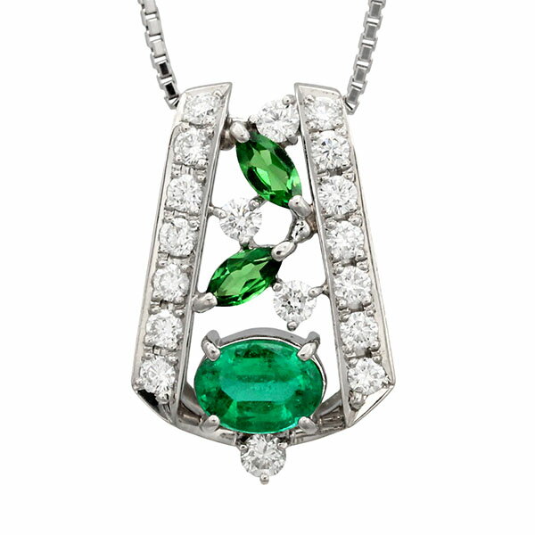 乐天商城 - プラチナ エメラルド グリーンガーネット ダイヤモンド スライドチェーン ネックレス 45.5cm E0.68ct D0.71ct Pt900/850 9.2g 宝石 ジュエリー アクセサリー 女性 レディース ファッション おしゃれ 記念 誕生石 5月 誕生日 バースデー プレゼント 華やか