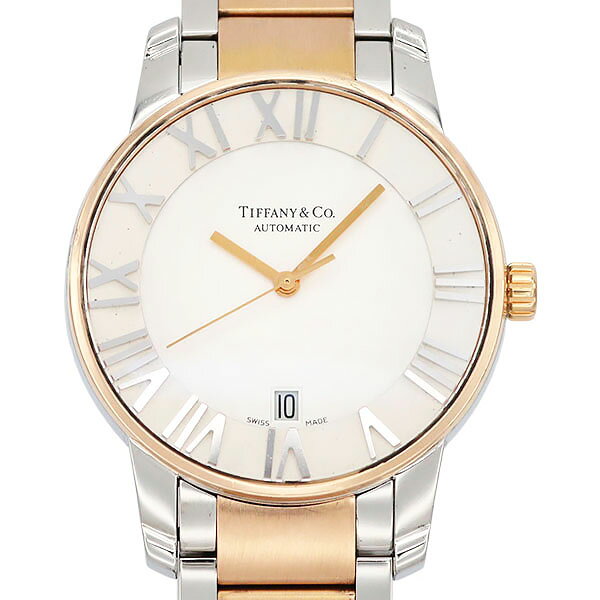 ティファニー TIFFANY&CO. アトラス ドーム メンズ腕時計 SS K18PG 自動巻き ホワイト文字盤 42mm 中古 デイト コンビ ローマンインデックス ドレスウォッチ ビジネス カジュアル デイリー ブランド 誕生日 プレゼント
