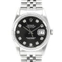 ロレックス ROLEX デイトジャスト 16234G ブラック文字盤 W番 SS/WG メンズ腕時計 自動巻き 38mm DATEJUST ステンレススチール ホワイトゴールド750 ダイヤインデックス 黒 ダイヤモンド 紳士 ビジネスマン 男性 プレゼント 高級 20代 30代 40代 50代