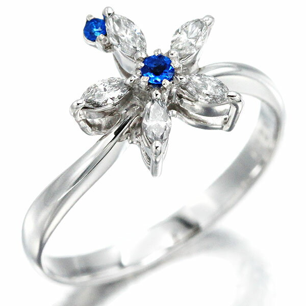 乐天商城 - K18WG フラワーモチーフ アウイナイト ダイヤモンド リング 13号 HA0.03ct D0.27ct ホワイトゴールド750 指輪 ジュエリー 宝石 レディース 女性 アクセサリー 花 ブルー 可愛い 華奢 上品 誕生石 4月 誕生日 バースデー 記念日 プレゼント 贈り物 ギフト