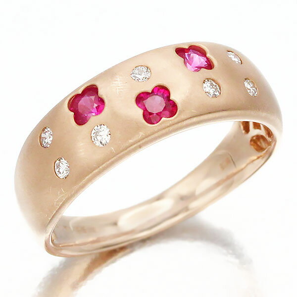 K18PG フラワーモチーフ ルビー ダイヤモンド マット加工 リング 13号 R0.33ct D0.10ct ピンクゴールド750 4.38g 指輪 宝石 ジュエリー アクセサリー レディース 女性 ファッション おしゃれ かわいい 普段使い 誕生石 7月 誕生日 バースデー プレゼント