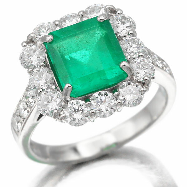 乐天商城 - プラチナ エメラルド ダイヤモンド リング 11.5号 E2.41ct D1.505ct Pt900 7.74g 指輪 レディース ジュエリー 宝石 中古