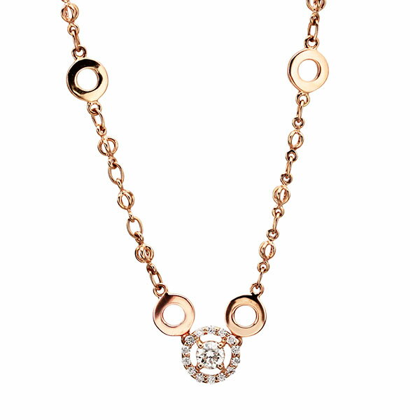 K18PG ダイヤモンド ネックレス 43.5cm D0.27ct/0.14ct ピンクゴールド750 7.8g 宝石 ジュエリー アクセサリー 女性 レディース 記念 誕生石 4月 誕生日 バースデー プレゼント デザインチェーン 華やか