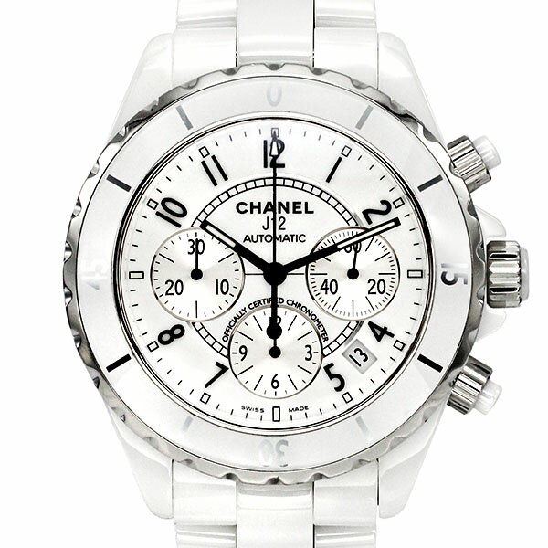 シャネル CHANEL J12 クロノグラフ デイト H1007 ホワイト文字盤 ホワイトセラミック ...