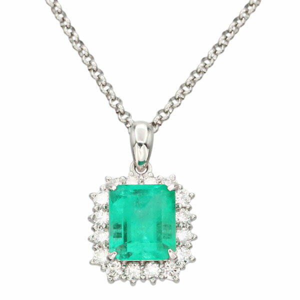 乐天商城 - プラチナ エメラルド ダイヤモンド ネックレス E2.79ct D0.55ct 45cm 8.0g レディース 中古 ソーティング付き ジュエリー アクセサリー 記念日 ギフト プレゼント フォーマル 普段使い PT850 PT900