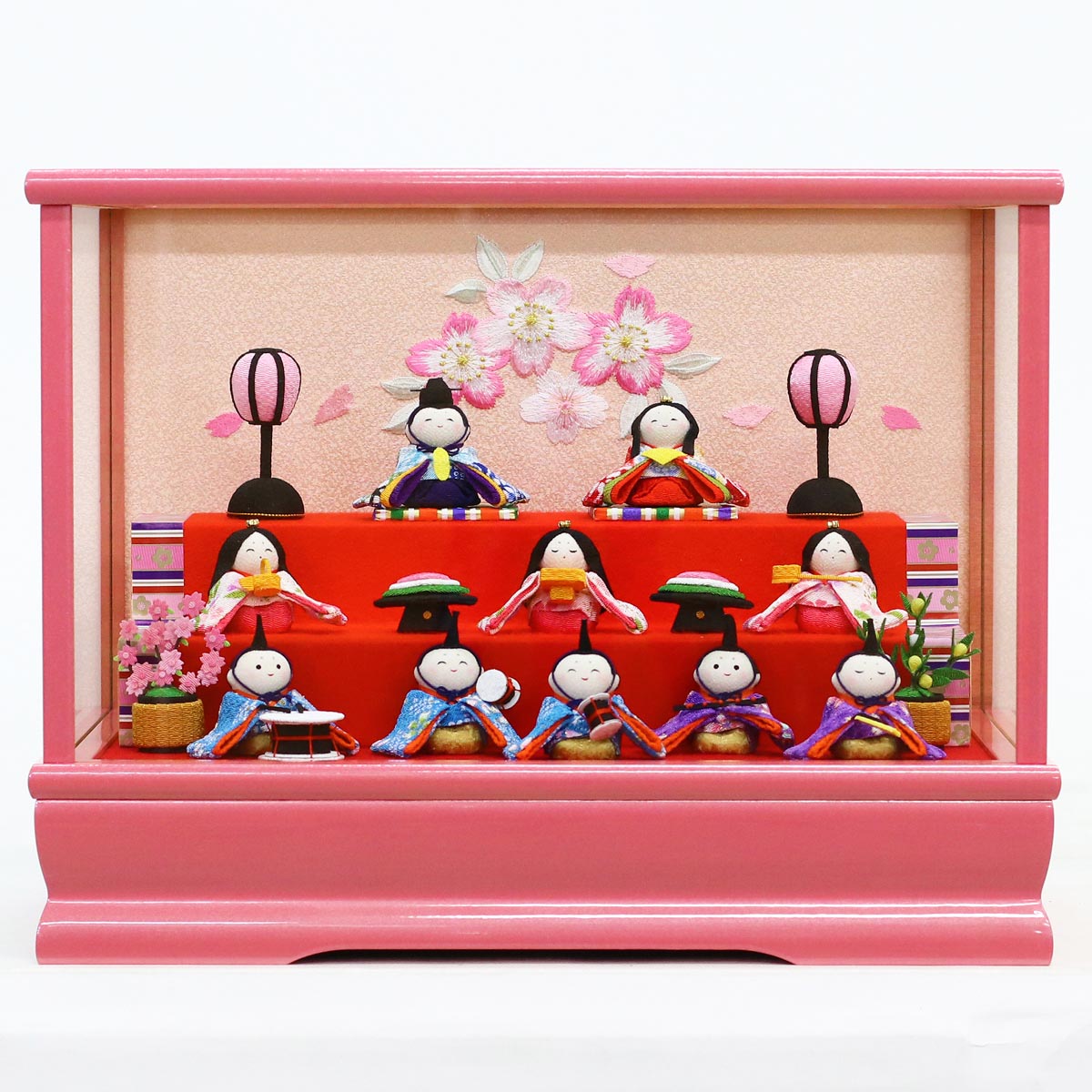 雛人形 コンパクト ちりめん雛 わらべ雛 10人揃いオルゴール付きケース飾り ピンク リュウコドウ HNRK-MRT-Eお雛様 …